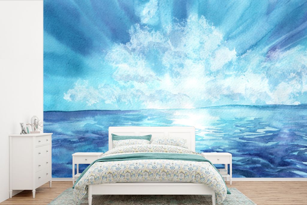 MuchoWow Fototapete für Wohnzimmer oder Schlafzimmer Wandtapete Vinyl Motivtapete Meer - Himmel - Sonne - 600x400 cm - Vinyltapeten
