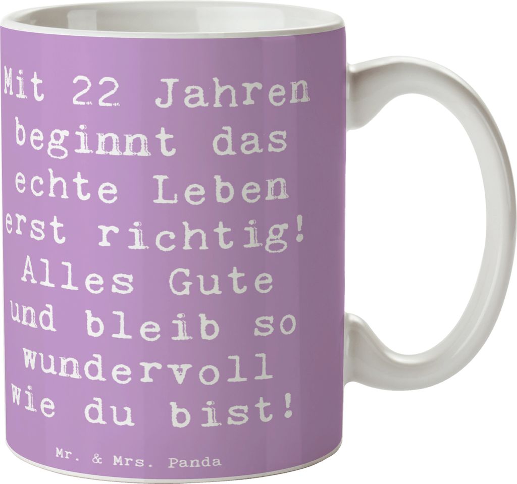 Mr. & Mrs. Panda Kaffeetasse Spruch 22. Geburtstag - Lavendeltraum - Geschenk, Keramiktasse, Becher, Geburtstagsgeschenk, Tasse, Alter, bleib wunde...