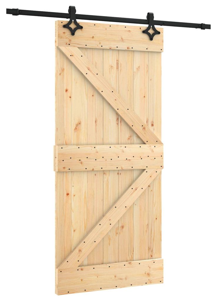 vidaXL Schiebetür Natürlich und Schwarz 95 x 210 cm Massivkiefer