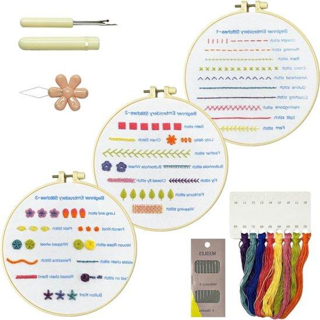 Borduurstarterset aus hochwertigem Material - 3-teiliges Set für Anfänger mit Kruissteek- und Naad-Verwijder-Tool