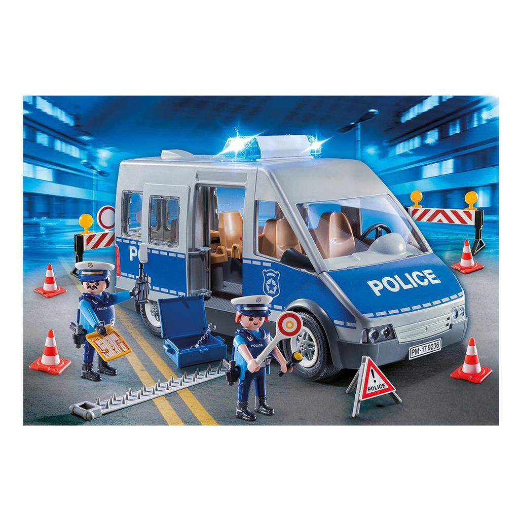 neu Playmobil City Action 9236 Polizeibus mit Straßensperren 