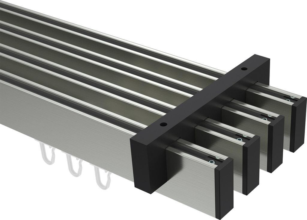 Interdeco Innenlaufstange / Gardinenstange mit Innenlauf Edelstahl-Optik / Schwarz, Typ Smartline Paxo (Kappe), 14x35 mm 4-läufig, 320 cm