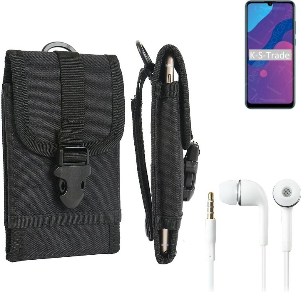 K-S-Trade Holster Schutz Hülle kompatibel mit Huawei Honor Play 9A Gürteltasche Handy Hülle Tasche outdoor Seitentasche schwarz 1x + Kopfhörer