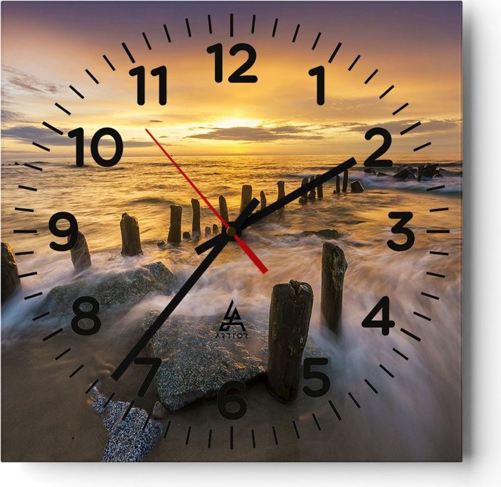Wanduhr - Quadrat - Glasuhr - baltisch meer Mole Landschaft - 30x30cm - Schleichendes Uhrwerk - Lautlos - zum Aufhängen bereit - Dekoration Modern...