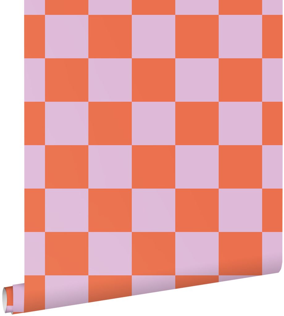 ESTAhome Tapete Karomuster Violett und Orange 53 cm x 10.05 m