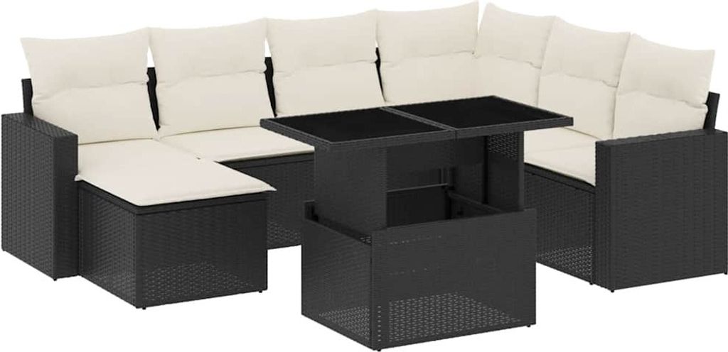 vidaXL 8-tlg. Garten-Sofagarnitur mit Kissen Schwarz Poly Rattan