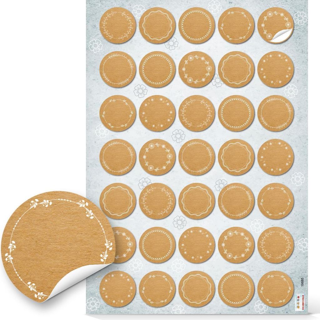 Logbuch-Verlag 140 kleine Blankoaufkleber zum Beschriften braun mit weißen Verzierungen - Kraftpapier Optik Aufkleber selbstklebend ? 3,2 cm2 Bög...