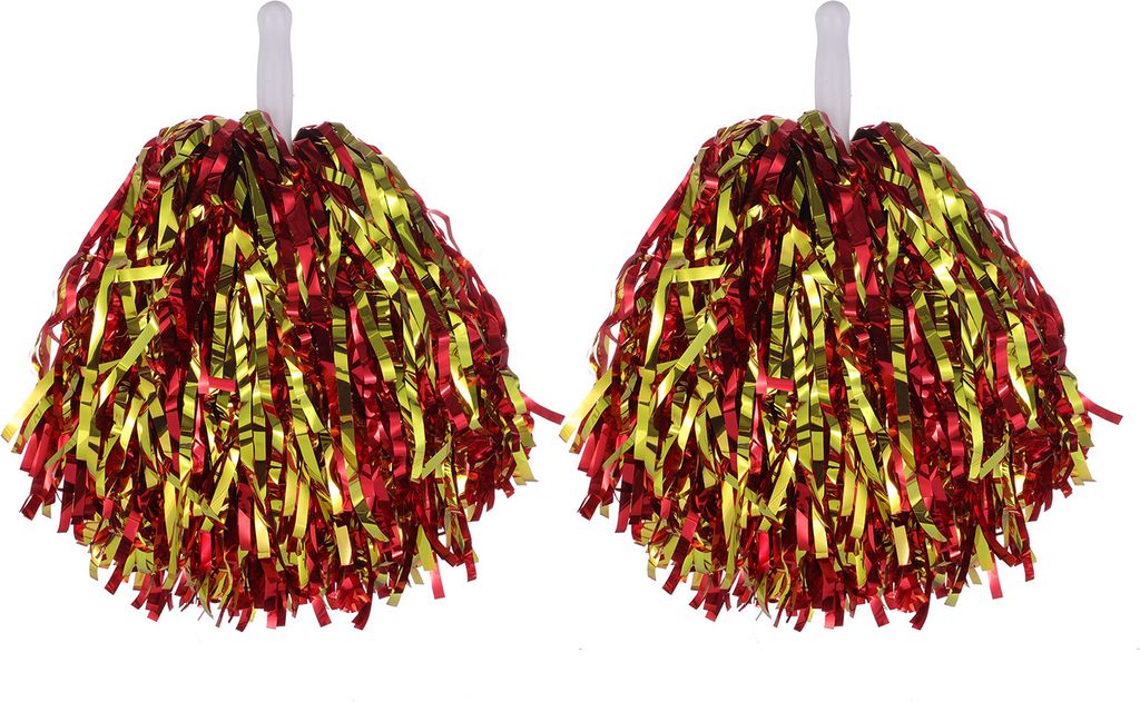 2 Stück Cheerleader-Pom-Poms aus Metallicfolie, Cheerleader-Pom-Poms, Handblumen mit Griff für Sportwettbewerbe, Feiern, Rot/Golden