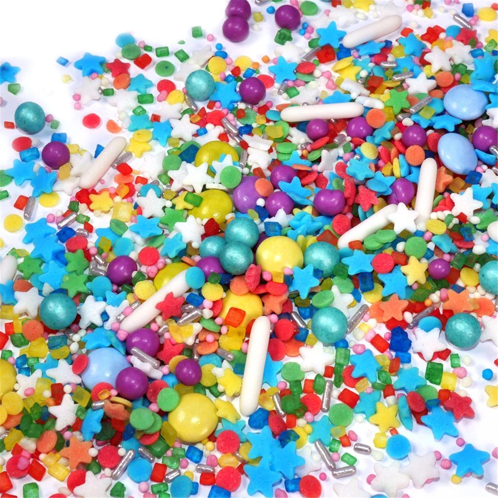 Streuselheld Party Mix 40g Streusel zum Dekorieren und Verzieren von Gebäck aller Art wie Torten Kuchen Keksen Zuckerstreusel