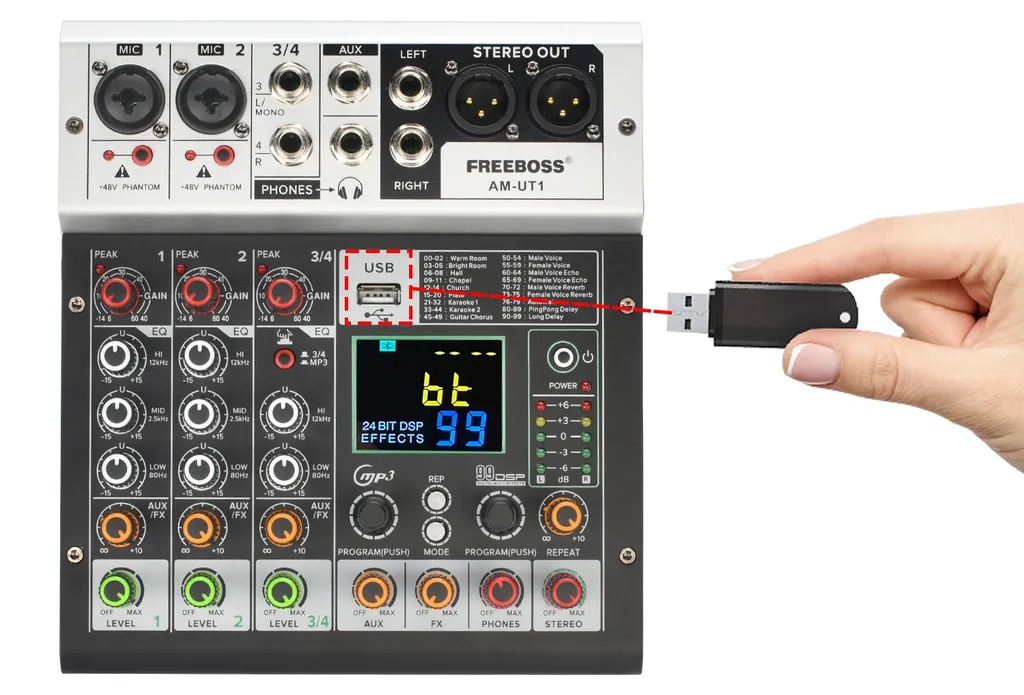 Table de Mixage Bluetooth 4 Voies Multi-Effets DSP avec Fiche EU - 4