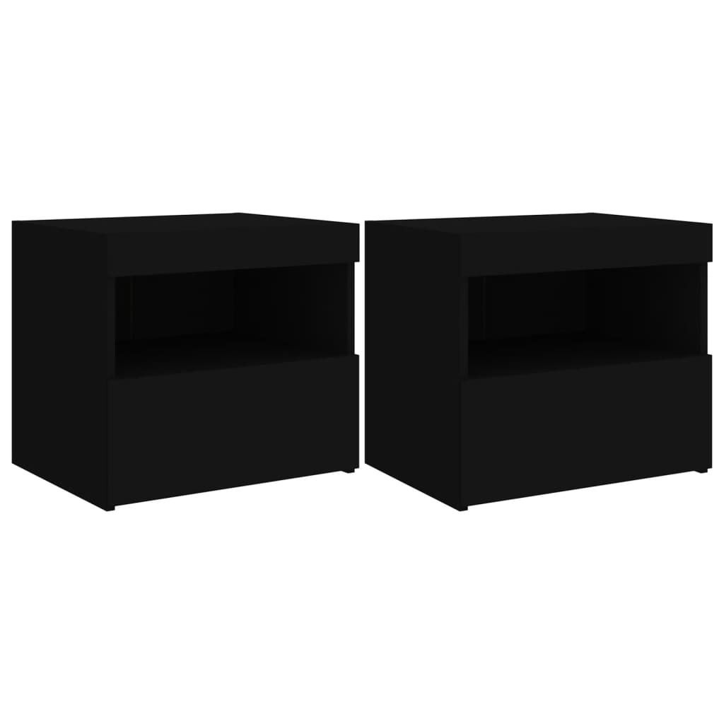(Robust Möbel)Nachttische LED-Leuchten 2er Set, für Schlafzimmer - elegantes Design - Nachtkommode - Schwarz 50x40x45cm - Nachttische & -schr...