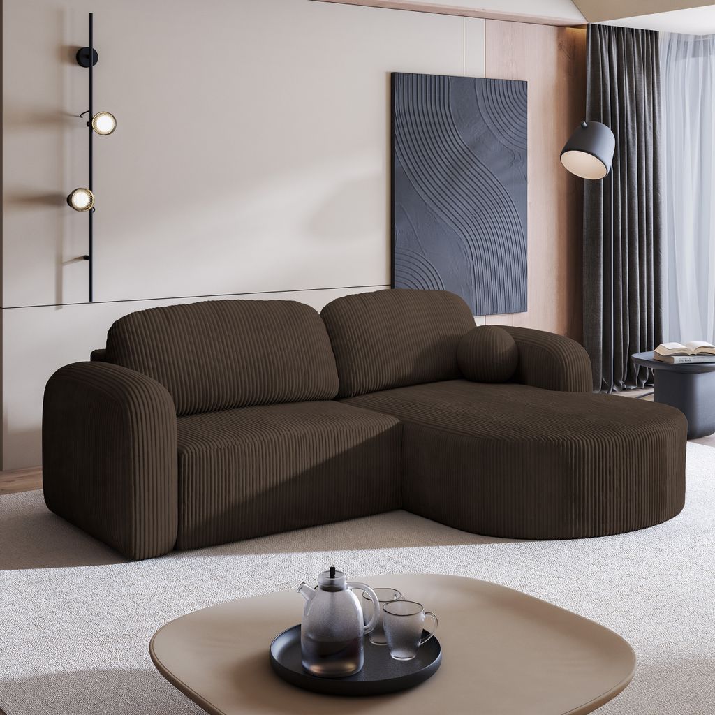 Masseno Ecksofa AMILIA P mit Schlaffunktion L-Form, Sofa mit Bettkasten, Wohnzimmersofa, Couch, Soffa, Bettsofa, Couchgarnitur- Braun, POSO 06