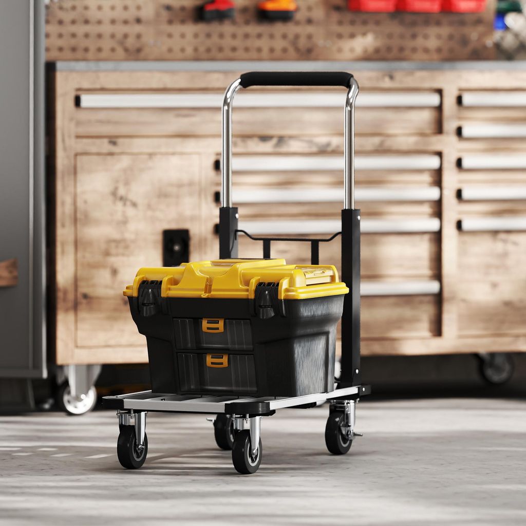 Transportkarre klappbar, Plattformwagen Aluminium, Handwagen faltbar, Silber Schwarz | 150 kg | 49,5–71,5 cm Ladefläche | Griff 69–95 cm