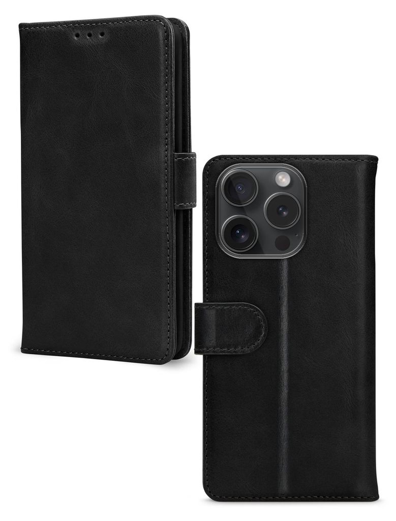 Mobilize Wallet iPhone 15 Pro Hülle Echtes Leder Klapphülle Geldbörse - Schwarz