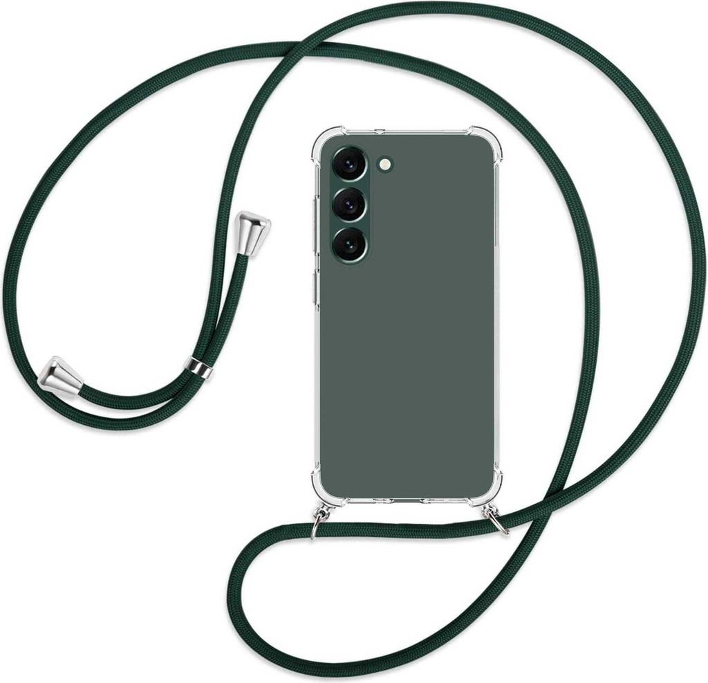 Handykette Backcover-Schutzhülle mit Band (Metall silberfarben) für Samsung Galaxy S23 Plus - dunkelgrün