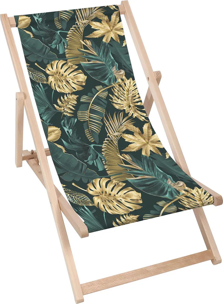 Lettino Dreamroots Monstera Gold Green | Sdraio Legno Pieghevole 130kg