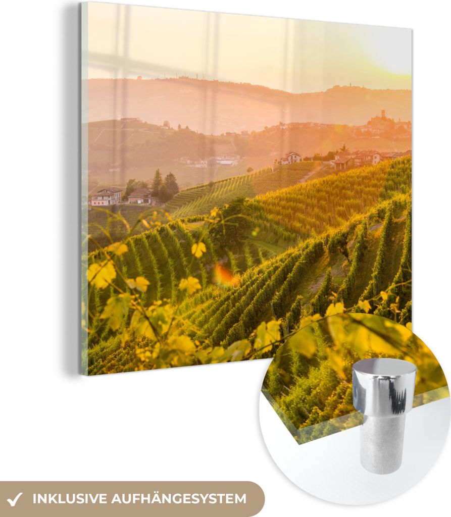 MuchoWow Glasbilder - Bilder auf Wandbild - Foto auf Glas Italien - Weinberg - Sonne 20x20 cm Wanddekoration aus Glas - Acrylglasbild - Acrylbilder...