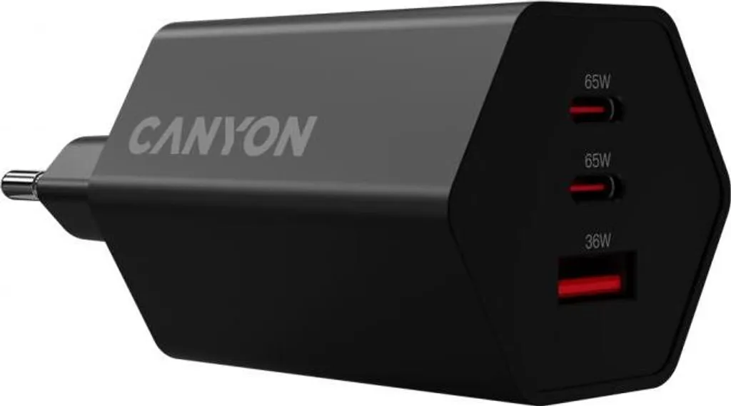 Chargeur secteur CANYON CND-CHAHEX65B 65W GaN avec 2x USB-C et USB-A