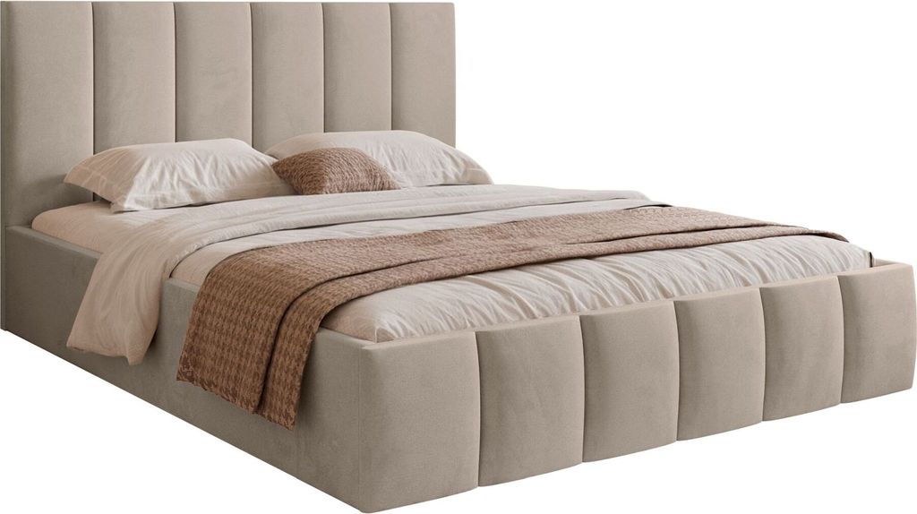 Selsey Sarafino - Polsterbett 140x200 cm, mit Bettkasten und Lattenrost, graubeige