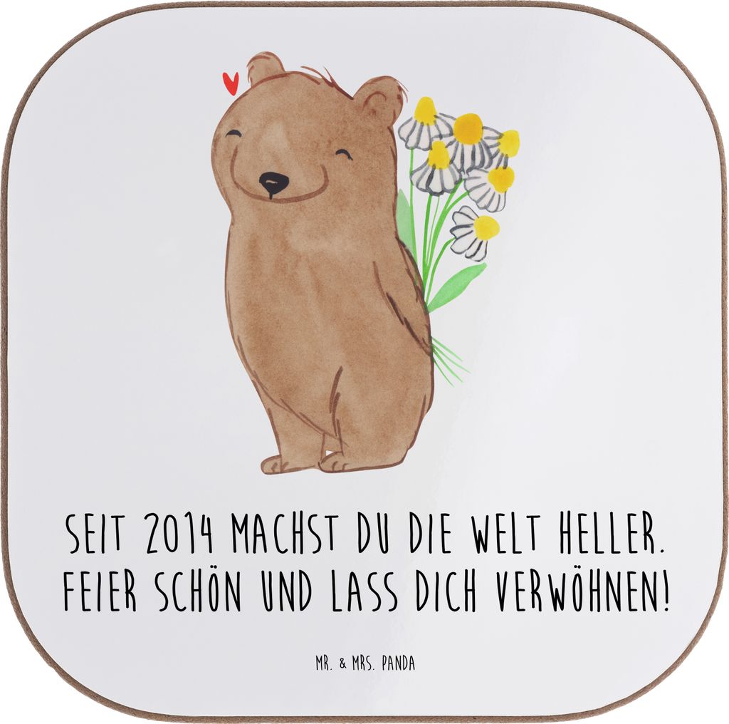 Mr. & Mrs. Panda Untersetzer Tasse 2014 Geburtstag - Weiß - Geschenk, Happy Birthday, für Gläser, gläseruntersetzer, Coaster, besondere Mensche...