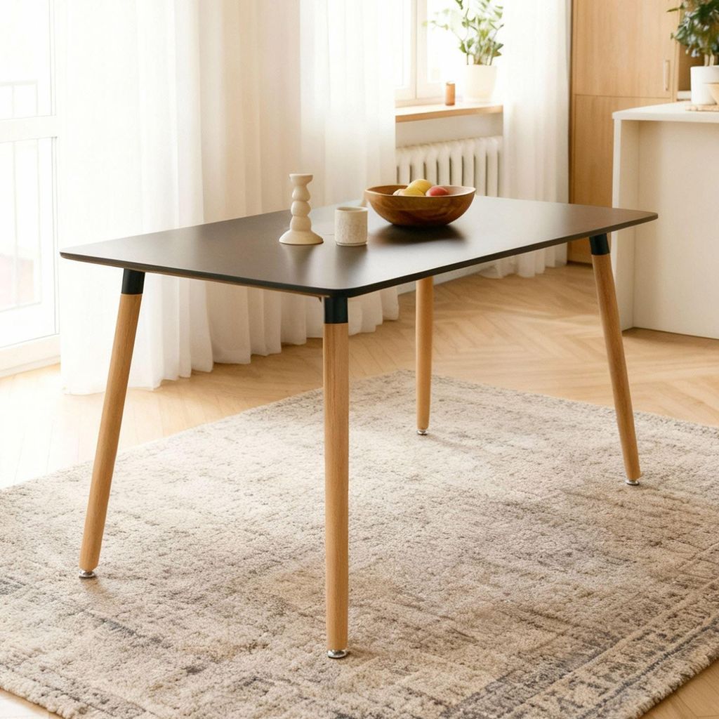Esstisch SHANNON, 120 x 70 cm, Schwarz - rechteckiger Esszimmertisch aus lackiertem MDF, ideal für Küche und Essbereich, skandinavisch inspiriert...