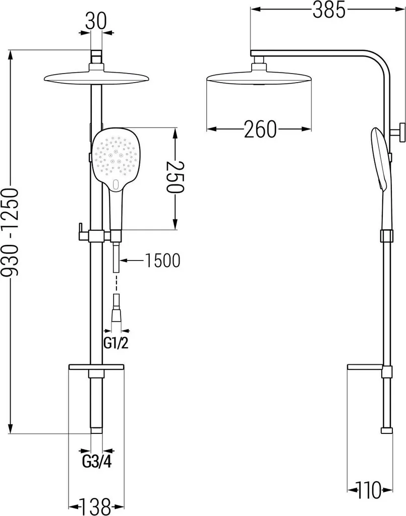 Système de douche complet chromé Q22 - Kit colonne de douche ajustable