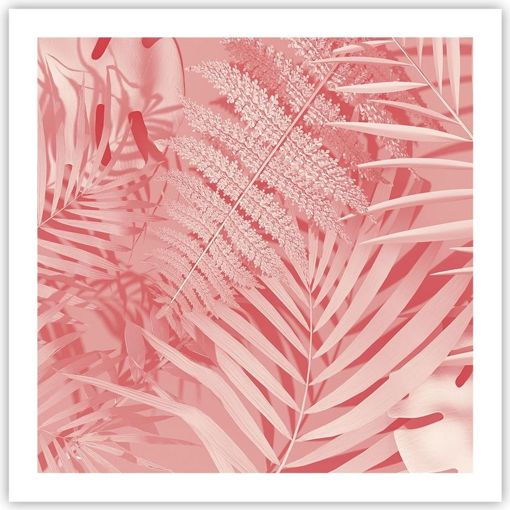 Poster - Poster ohne Rahmen - Rosa Blätter Palmen - 60x60 cm - Wand Bild - Wanddeko - Wandbilder - Kunstposter - Wandposter - Bilder - Kunstdruck ...