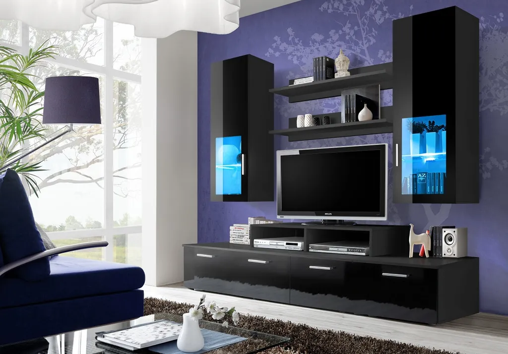 Mur d'habitation MALIA noir : ensemble de meubles TV design moderne