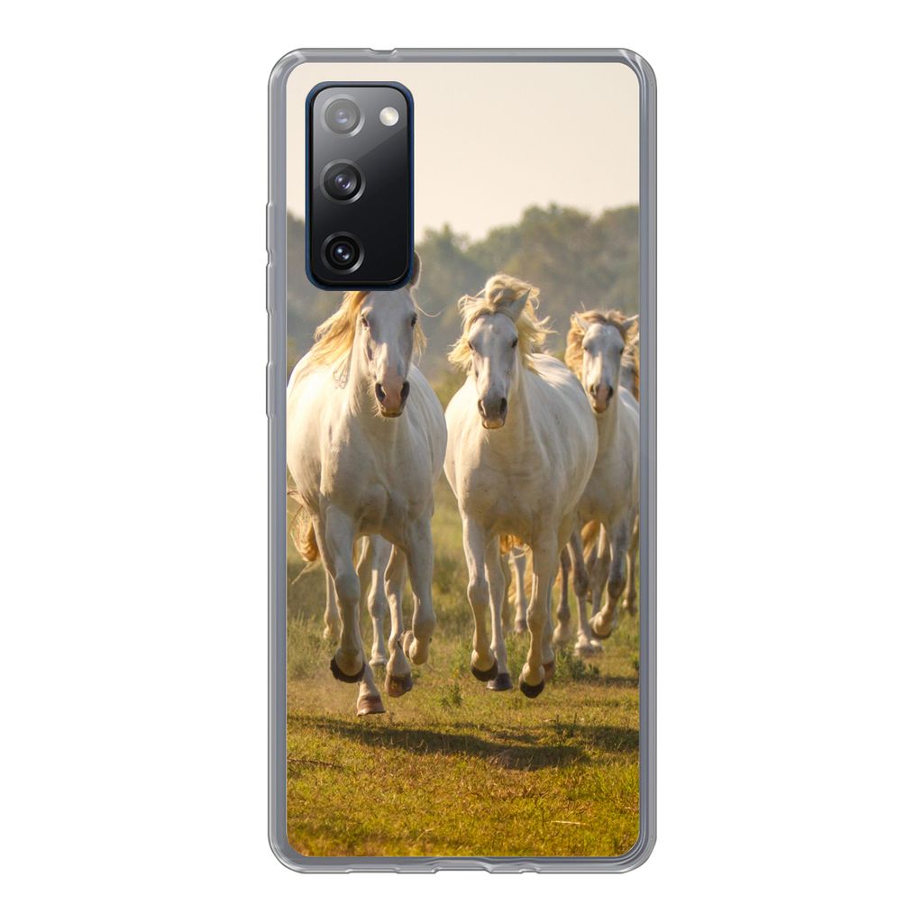 MuchoWow Handyhülle Schutzhülle Hülle für Samsung Galaxy S20 FE Galoppierende weiße Pferde Silikon Softcase Handy Hülle - Abdeckung