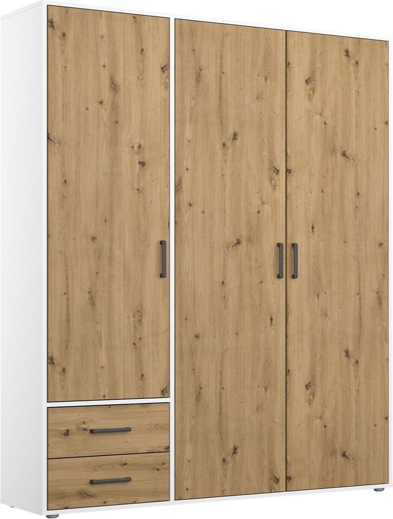 Kleiderschrank - 140 x 194 cm - 3 Türen - 2 Schubladen - Produktbild 