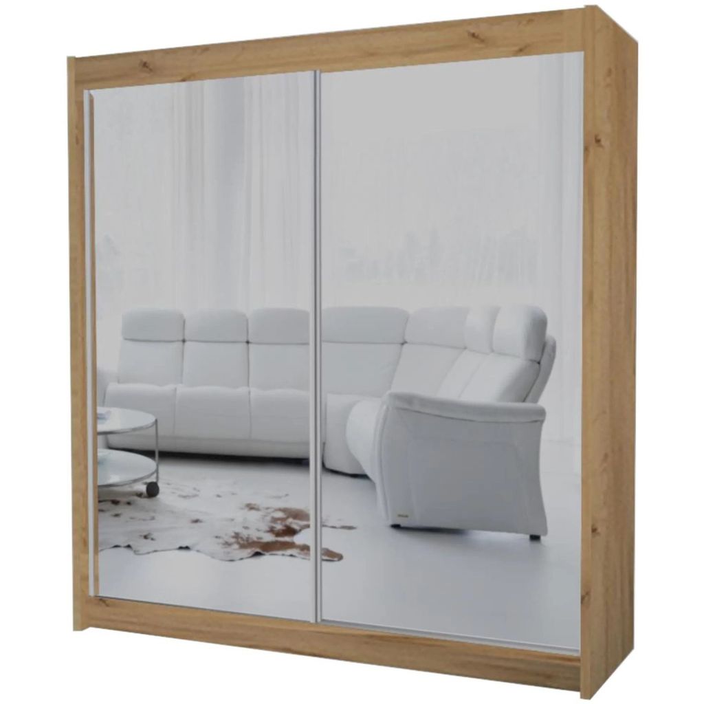 Schiebetürenschrank DEBRA 200cm - Kleiderschrank mit Schubkasteneinsätze & Spiegel (Artisan)