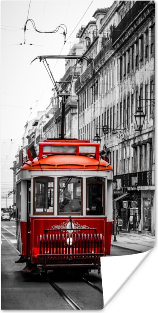 MuchoWow Poster Schwarz-Weiß-Foto eines alten roten Zuges 75x150 cm - Dekoration für die Wände
