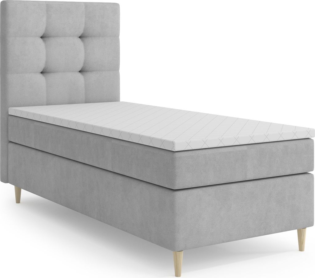 MR GROUP Boxspringbett MONO 90x200 links Kinderbett Jugendbett Einzelbetten Bett mit Stauraum Polsterbett Matratze Topper H3 Schlafzimmer hellgrau