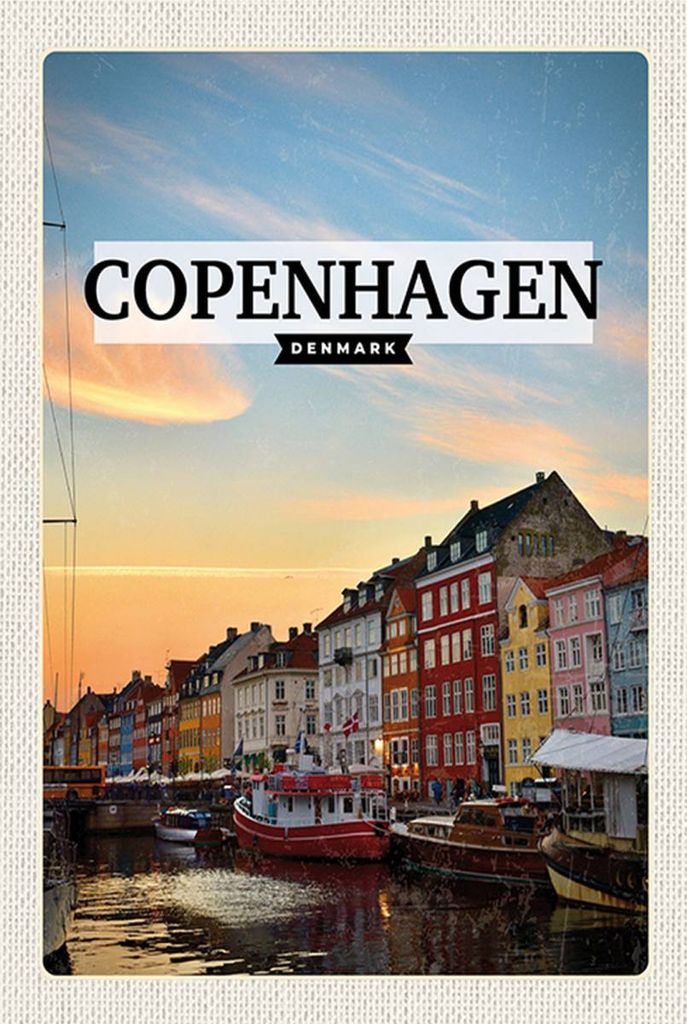 vianmo Holzschild 18x12 cm Copenhagen Denmark Sonnenuntergang Bildmotiv Reisemotiv Abenteuer Reisen