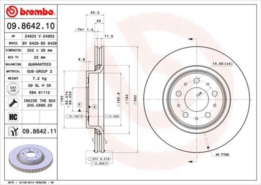 BREMBO Bremsscheiben (2 Stück) Vorderachse 09.8642.11 Produktbild 