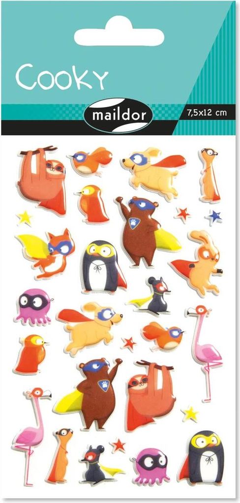Maildor 10x Cooky, 1 Stickerbogen 7,5x12cm, Superhelden-Tiere Mehrfarbig CY112C