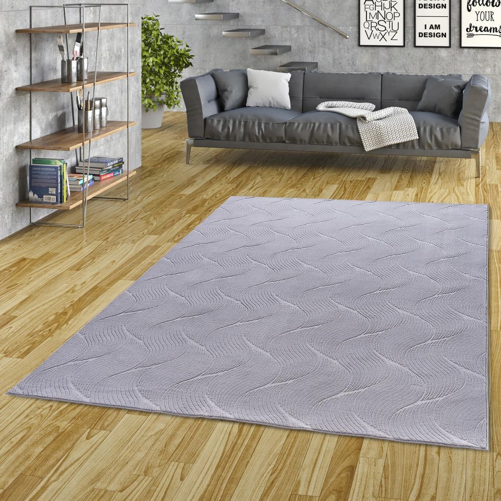 Luxus Super Soft Fellteppich Glamour Modern Grau Wellen, Größe:140x200 cm