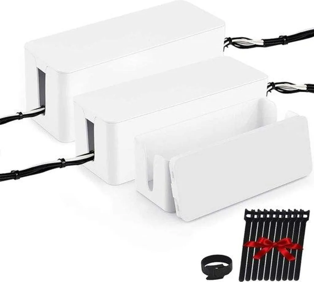 Gestion de câbles pour ordinateur et bureau - Set de 3 boîtes blanc