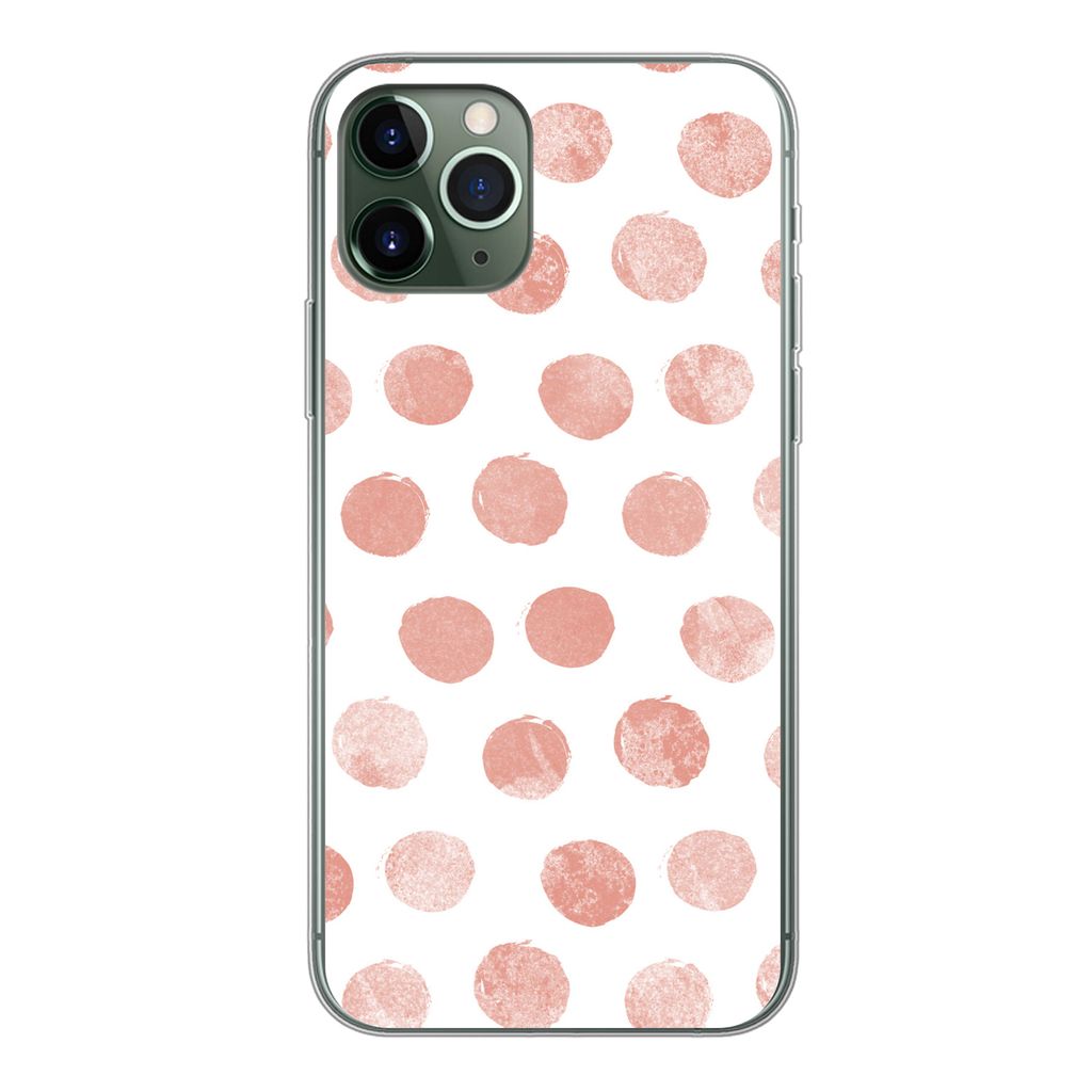 MuchoWow Handyhülle Schutzhülle Hülle für iPhone 11 Pro Polka dots - Rosa - Weiß Silikon Softcase Handy Hülle - Handy
