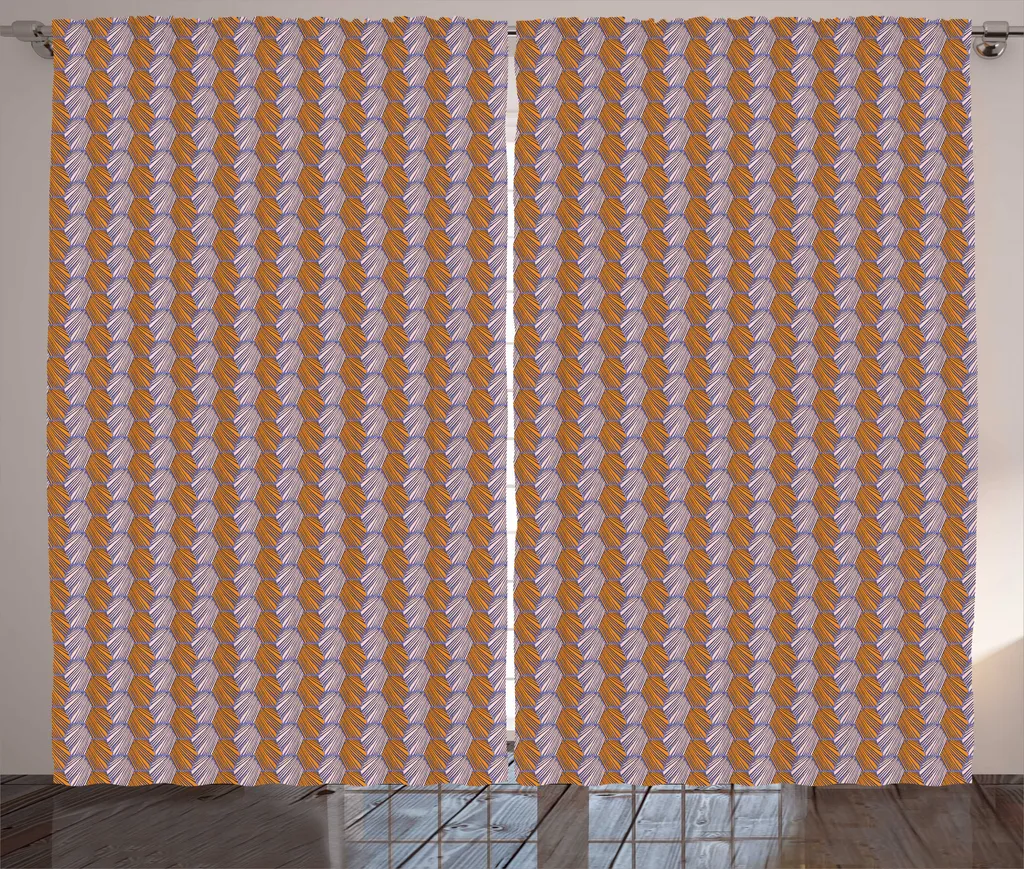 Rideau de chambre à fronces style rustique et hexagones, 280 x 225 cm