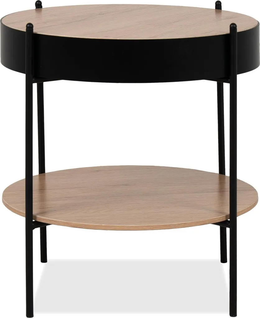Table d'appoint Trelleborg décor Chêne Artisan et Noir - Ø 48 x 47,5 cm