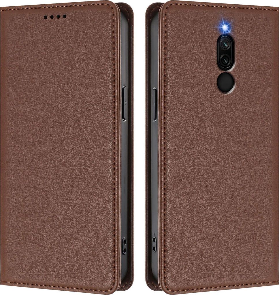 Handyhülle für Xiaomi Redmi 8/Redmi 8A, Kunstleder Klapphülle Stoßfeste Magnetische Hülle mit Ständer Braun