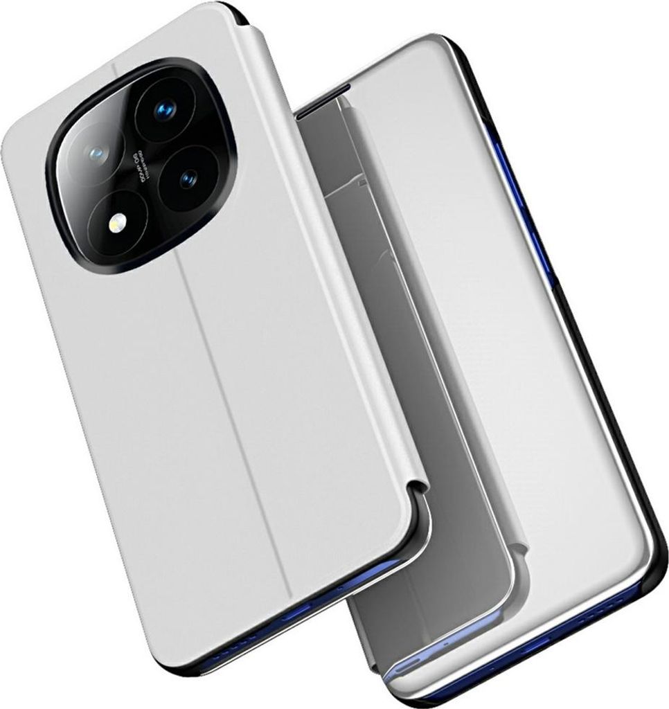 Hülle für Xiaomi Redmi Note 14 Pro Plus - Phonesta Smart View Mirror Book Klapphülle - Silber