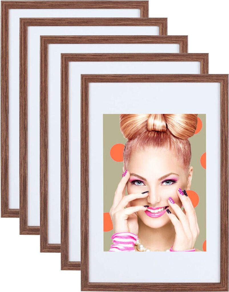 3er 5er Set Holz Bilderrahmen Lifestyle Plexi Foto Rahmen Collage Wanddeko Poster S111 - Farbe: 5er Pack Braun | Format: 30x40