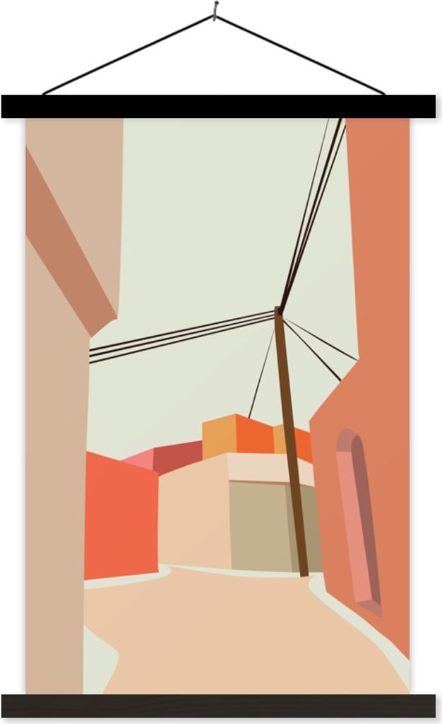 MuchoWow Textilposter Stromkabel - Haus - Sommer 60x90 cm mit schwarzem Rahmen - Poster Wohnzimmer