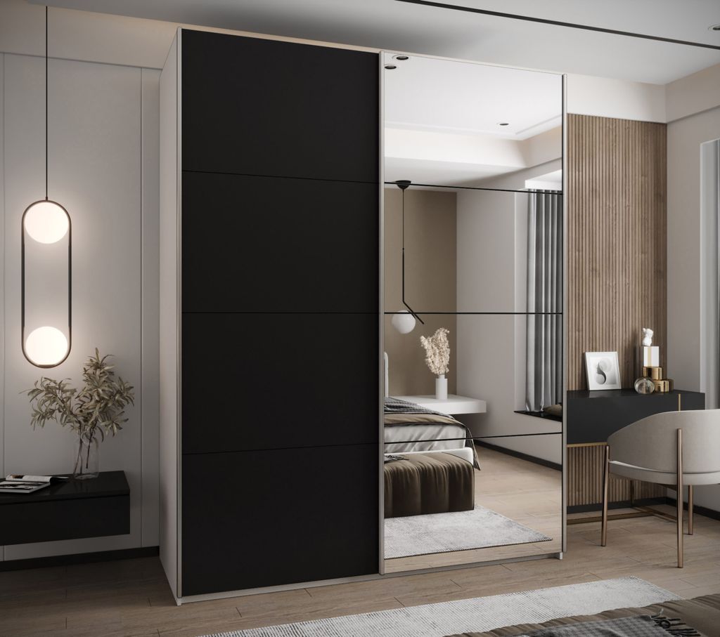 Zweitüriger Kleiderschrank SAMARA 3 - 200 cm, weiß / schwarz / silber