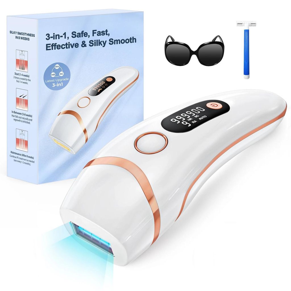 IPL Haarentfernung - Laser Epiliergerät - 999000 Lichtimpulse - Schmerzfreie Dauerhafte Haarentfernung - 3 Geschwindigkeiten - Mit Trimmer-Aufsatz...