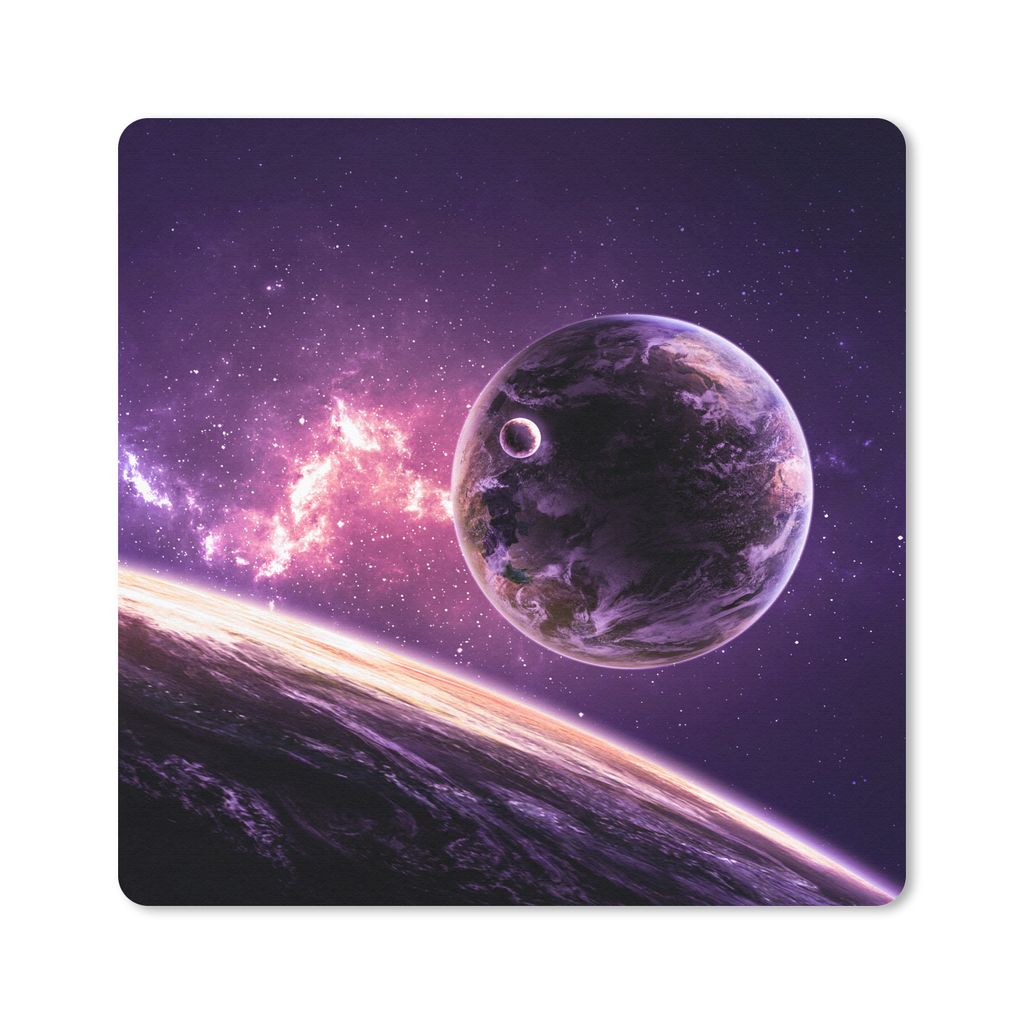MuchoWow Mauspad Mousepad Planeten - Sterne - Lila 20x20 cm - Mousepads - Maus Mat - Pad - Mausunterlage - Desk Mat - Bureauartikeln