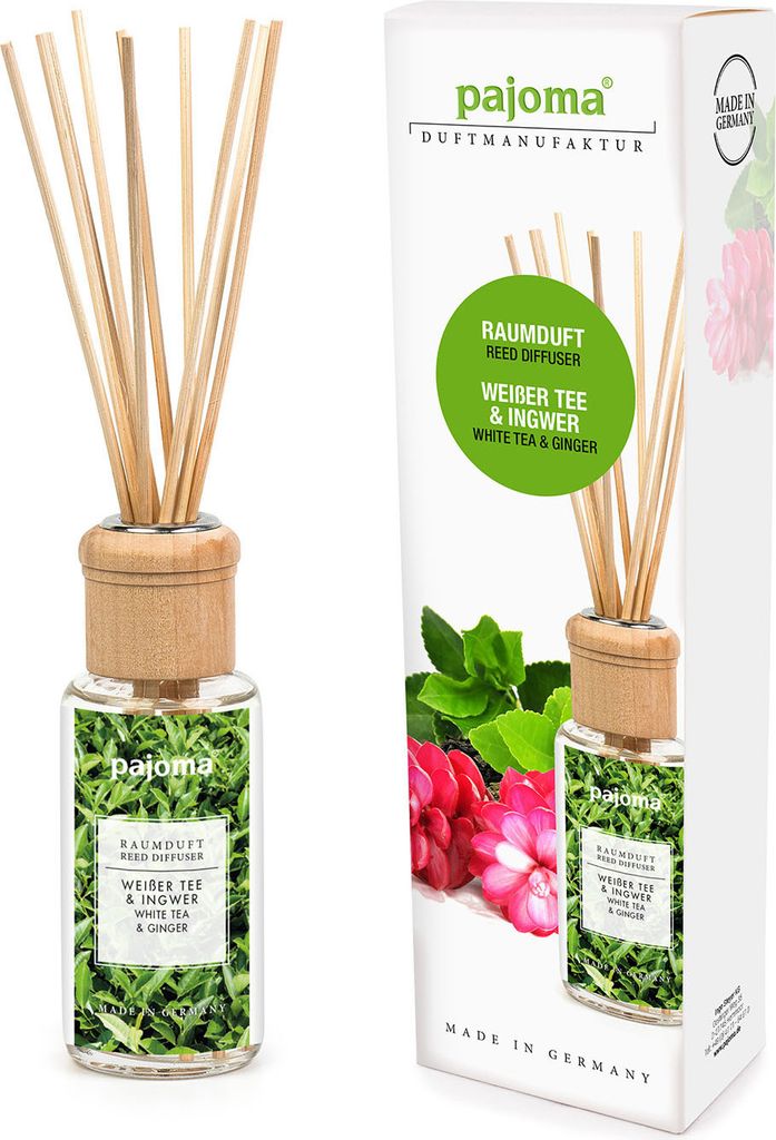 pajoma Raumduft 100 ml inkl. Duftstäbchen, Weißer Tee & Ingwer