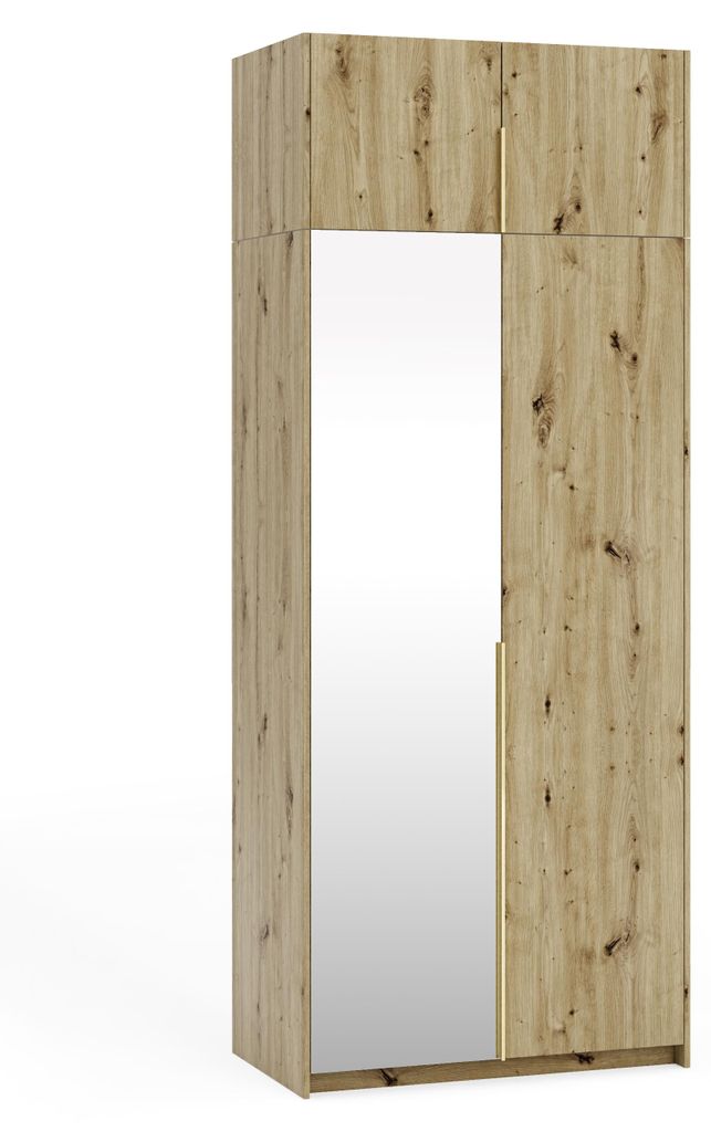 Margaret Hadas24 Kleiderschrank APOLLONIA I mit Spiegel, Drehtürenschrank, moderner, Schrank, viel Stauraum100 x 250cm (artisan, goldene Griffe)
